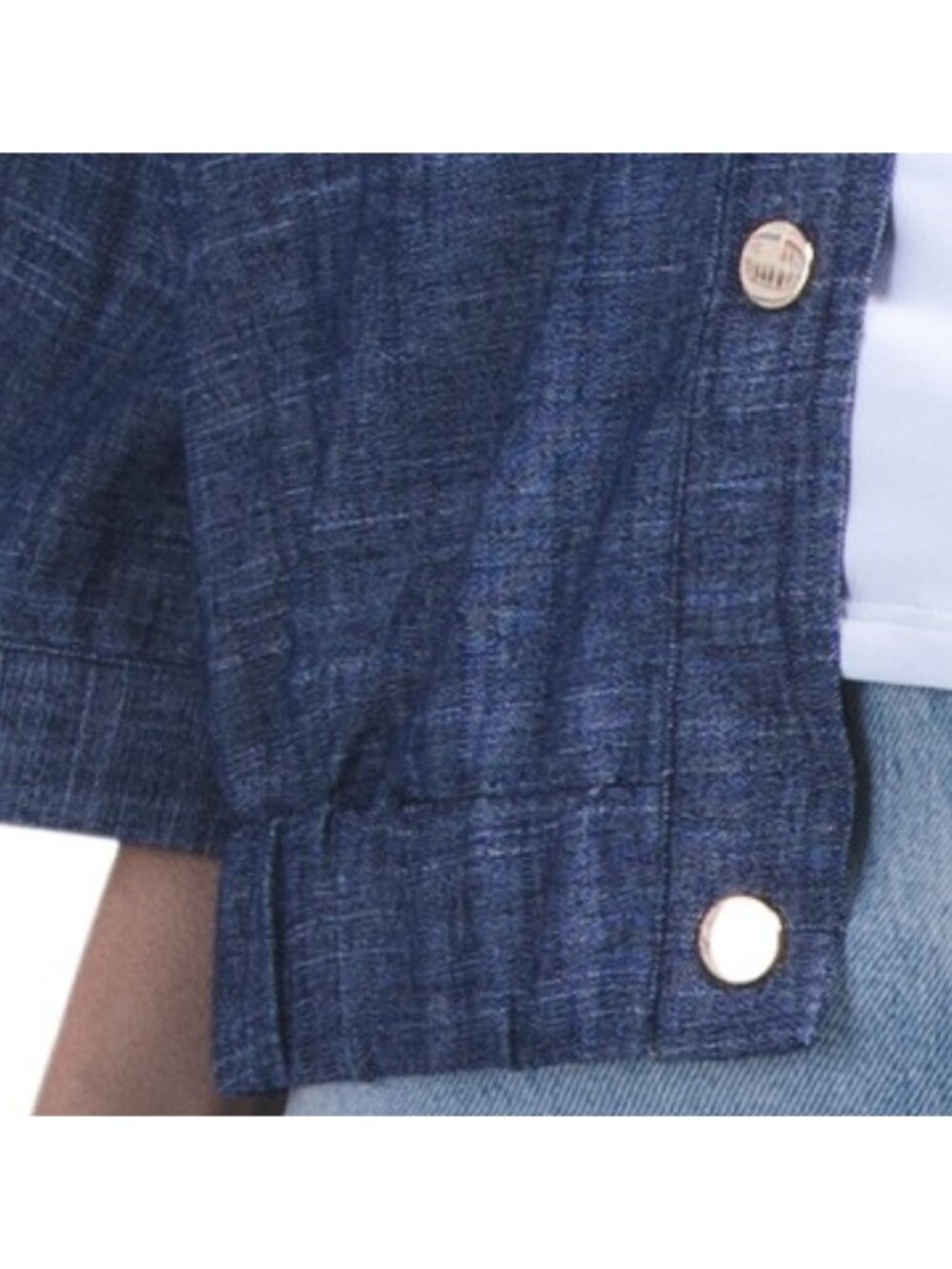 ELLEN TRACY Linen Blend Three-quarter Sleeve Chambray Bomber - Picture 4 of 4